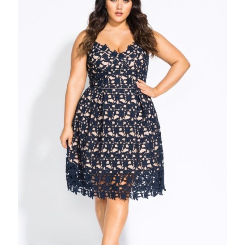 City Chic So Fancy Navy Blue Crochet Fit & Flare
